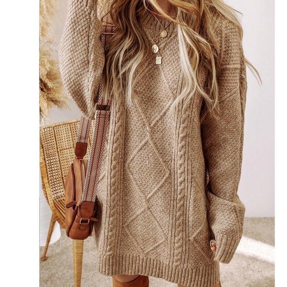 Cozy Solid Cable Knit Oversized Sweater Dress - Picture 6 of 9